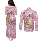 Sweet Pink Cockatoo’s Aussie Santa Couples Matching Puletasi and Long Sleeve Button Shirt Australia Christmas Vibes - Aussie Hoodie