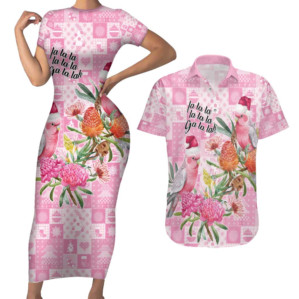Sweet Pink Cockatoo’s Aussie Santa Couples Matching Short Sleeve Bodycon Dress and Hawaiian Shirt Australia Christmas Vibes - Aussie Hoodie