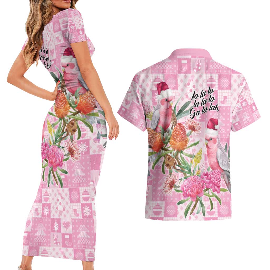 Sweet Pink Cockatoo’s Aussie Santa Couples Matching Short Sleeve Bodycon Dress and Hawaiian Shirt Australia Christmas Vibes - Aussie Hoodie