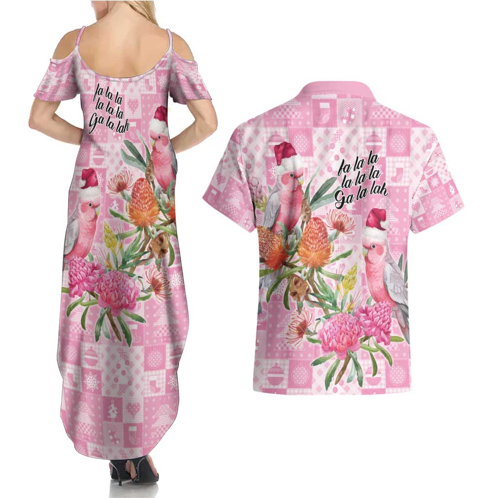 Sweet Pink Cockatoo’s Aussie Santa Couples Matching Summer Maxi Dress and Hawaiian Shirt Australia Christmas Vibes - Aussie Hoodie