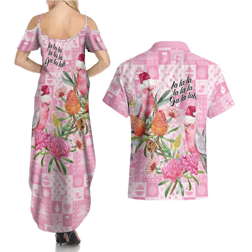 Sweet Pink Cockatoo’s Aussie Santa Couples Matching Summer Maxi Dress and Hawaiian Shirt Australia Christmas Vibes - Aussie Hoodie