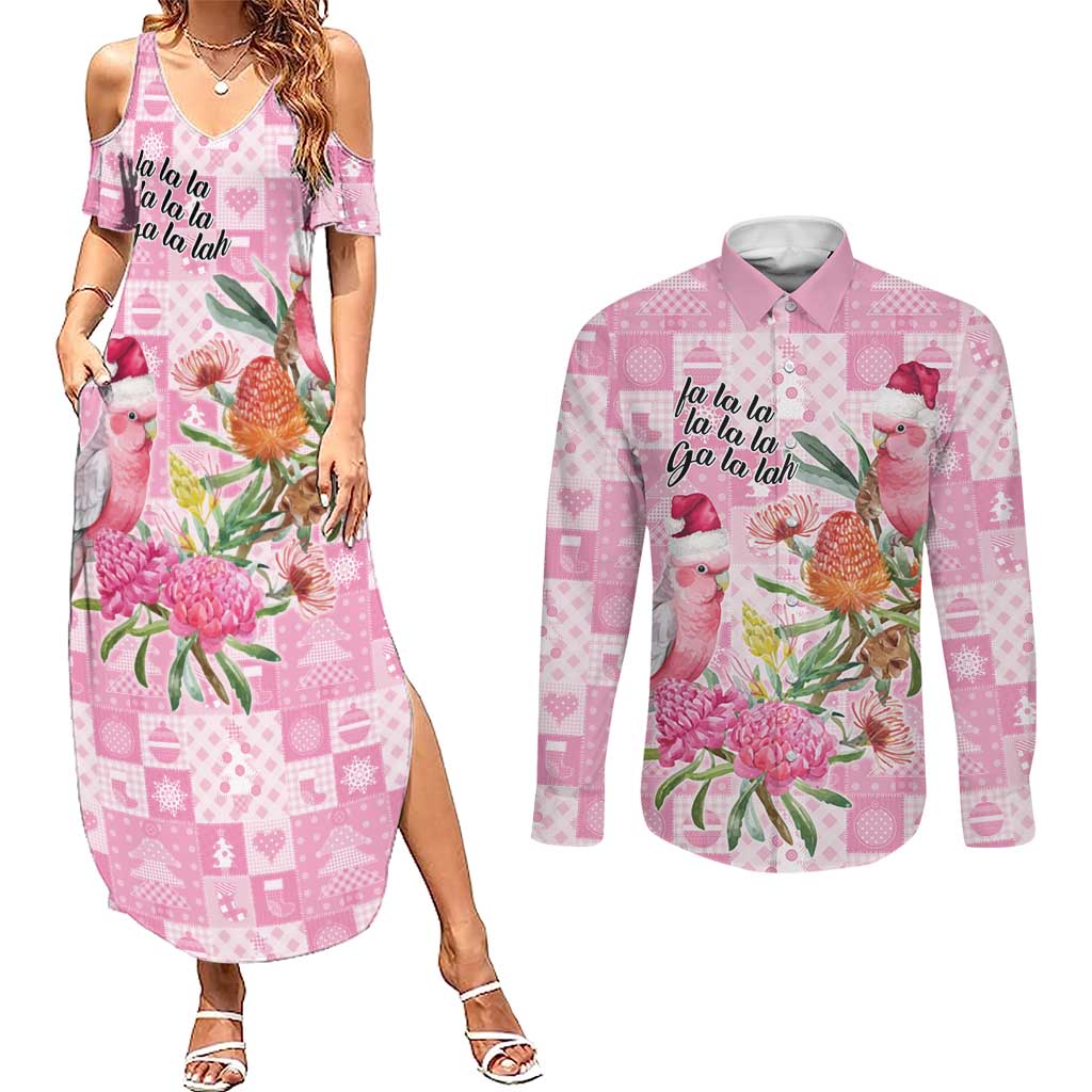 Sweet Pink Cockatoo’s Aussie Santa Couples Matching Summer Maxi Dress and Long Sleeve Button Shirt Australia Christmas Vibes - Aussie Hoodie