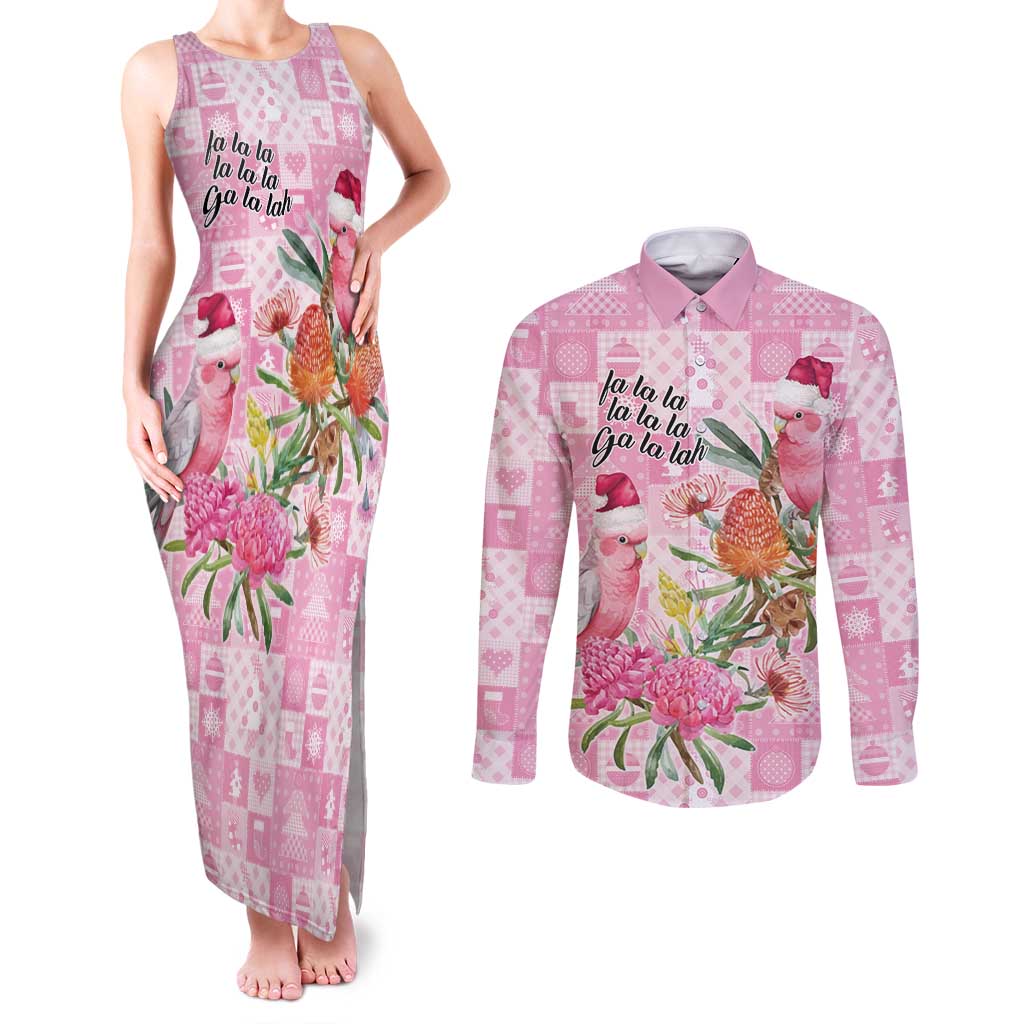 Sweet Pink Cockatoo’s Aussie Santa Couples Matching Tank Maxi Dress and Long Sleeve Button Shirt Australia Christmas Vibes - Aussie Hoodie