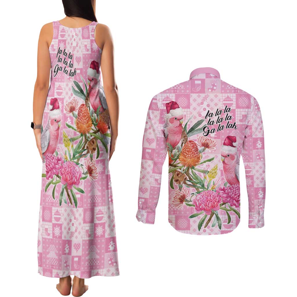 Sweet Pink Cockatoo’s Aussie Santa Couples Matching Tank Maxi Dress and Long Sleeve Button Shirt Australia Christmas Vibes - Aussie Hoodie