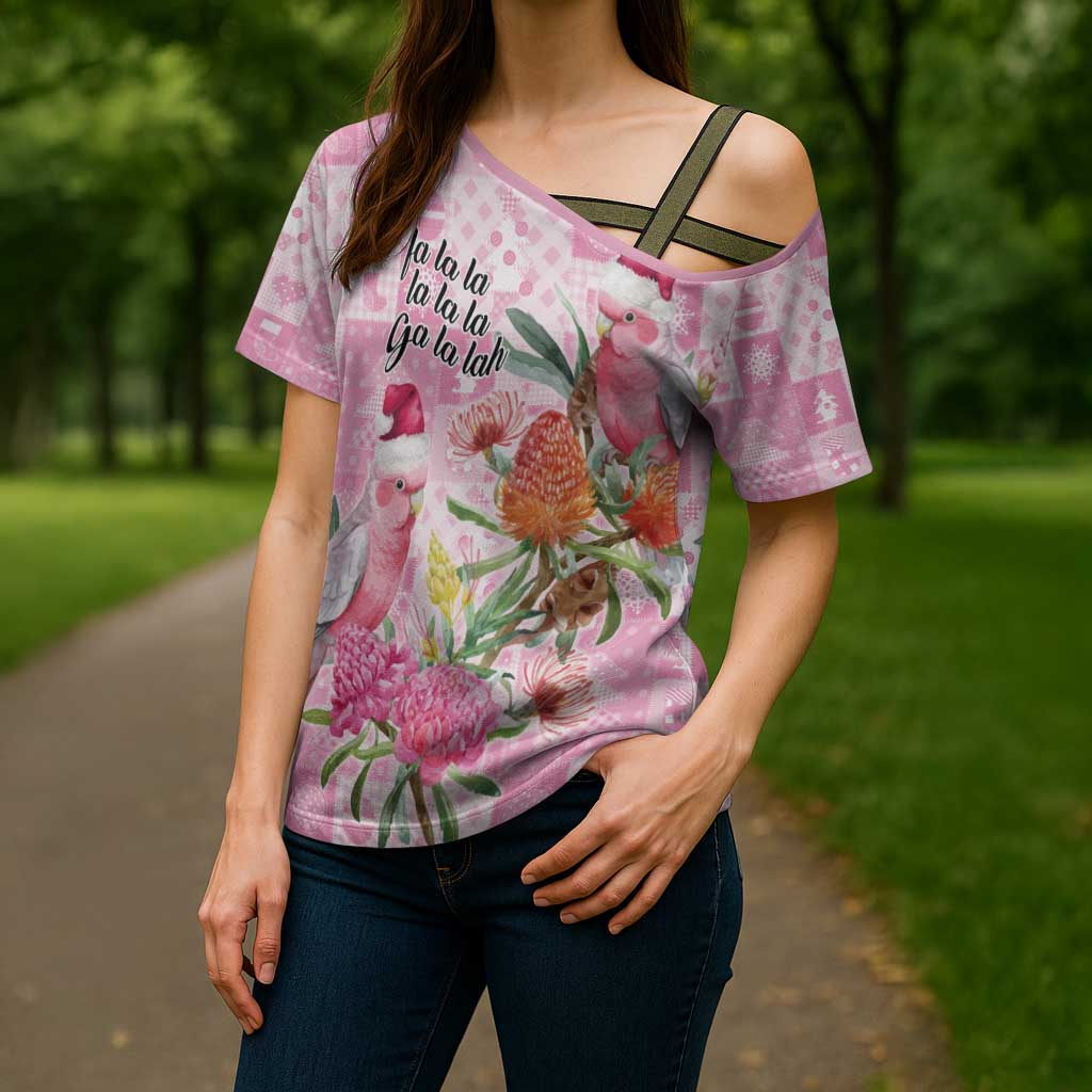 Sweet Pink Cockatoo’s Aussie Santa Cross Shoulder Shirt Australia Christmas Vibes - Aussie Hoodie