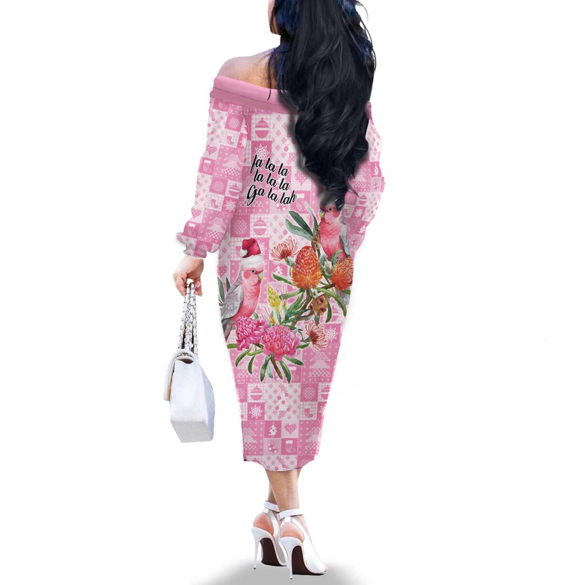 Sweet Pink Cockatoo’s Aussie Santa Family Matching Off The Shoulder Long Sleeve Dress and Hawaiian Shirt Australia Christmas Vibes - Aussie Hoodie