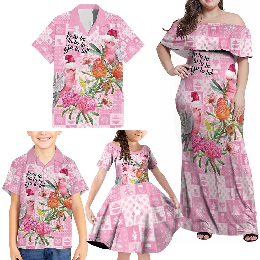 Sweet Pink Cockatoo’s Aussie Santa Family Matching Off Shoulder Maxi Dress and Hawaiian Shirt Australia Christmas Vibes - Aussie Hoodie
