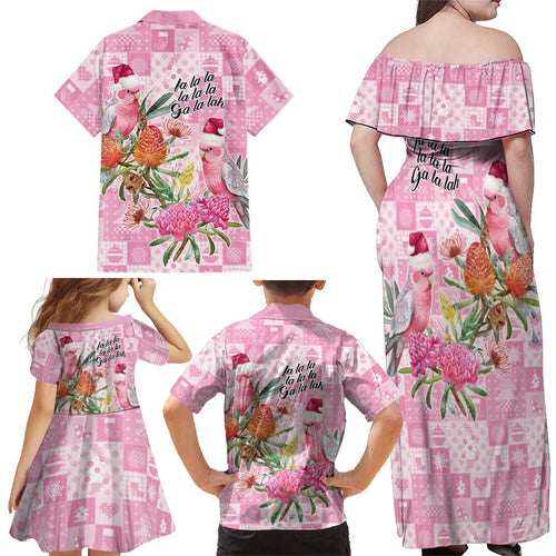 Sweet Pink Cockatoo’s Aussie Santa Family Matching Off Shoulder Maxi Dress and Hawaiian Shirt Australia Christmas Vibes - Aussie Hoodie