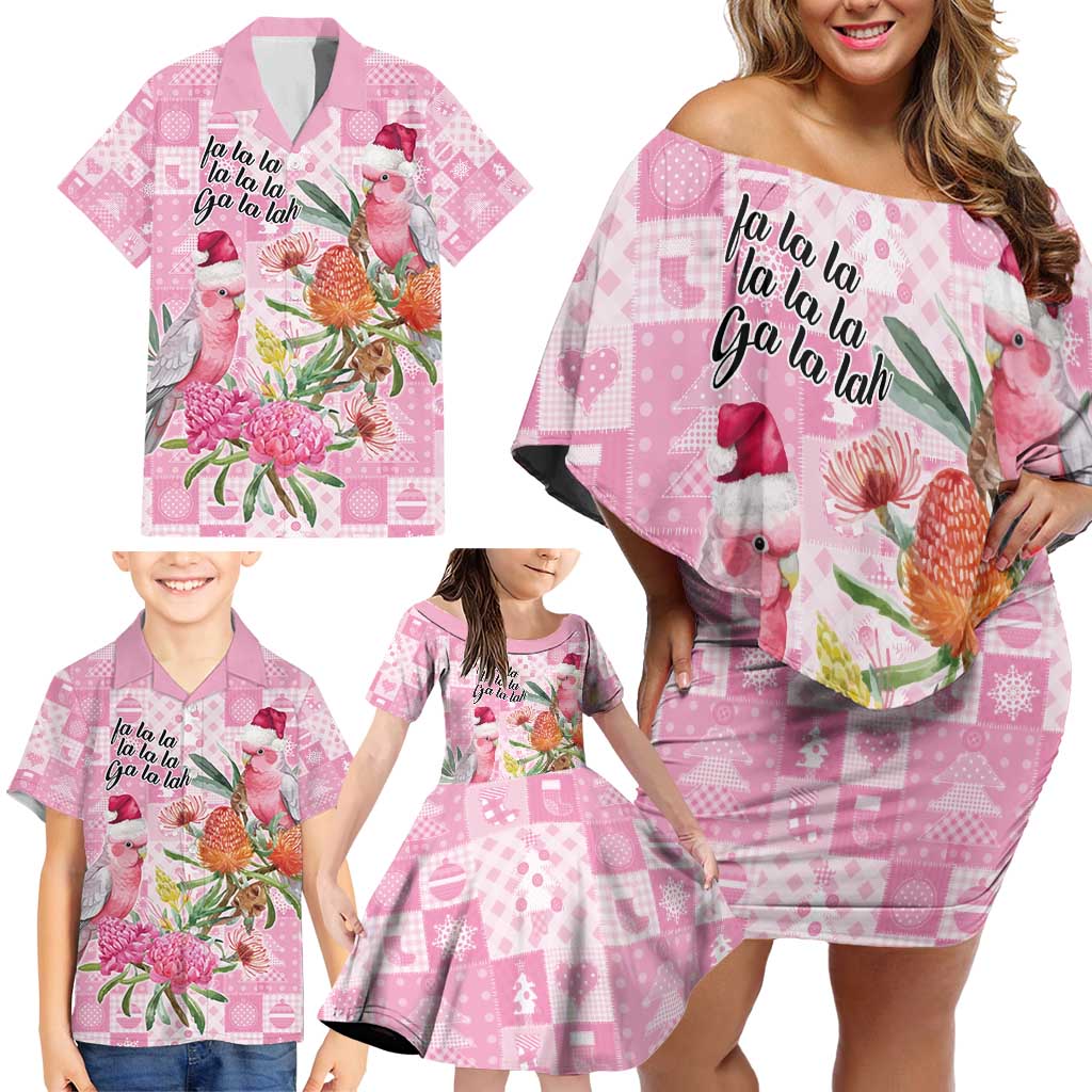Sweet Pink Cockatoo’s Aussie Santa Family Matching Off Shoulder Short Dress and Hawaiian Shirt Australia Christmas Vibes - Aussie Hoodie