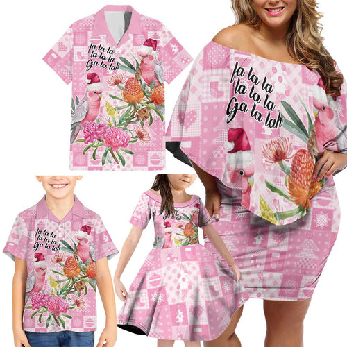 Sweet Pink Cockatoo’s Aussie Santa Family Matching Off Shoulder Short Dress and Hawaiian Shirt Australia Christmas Vibes - Aussie Hoodie