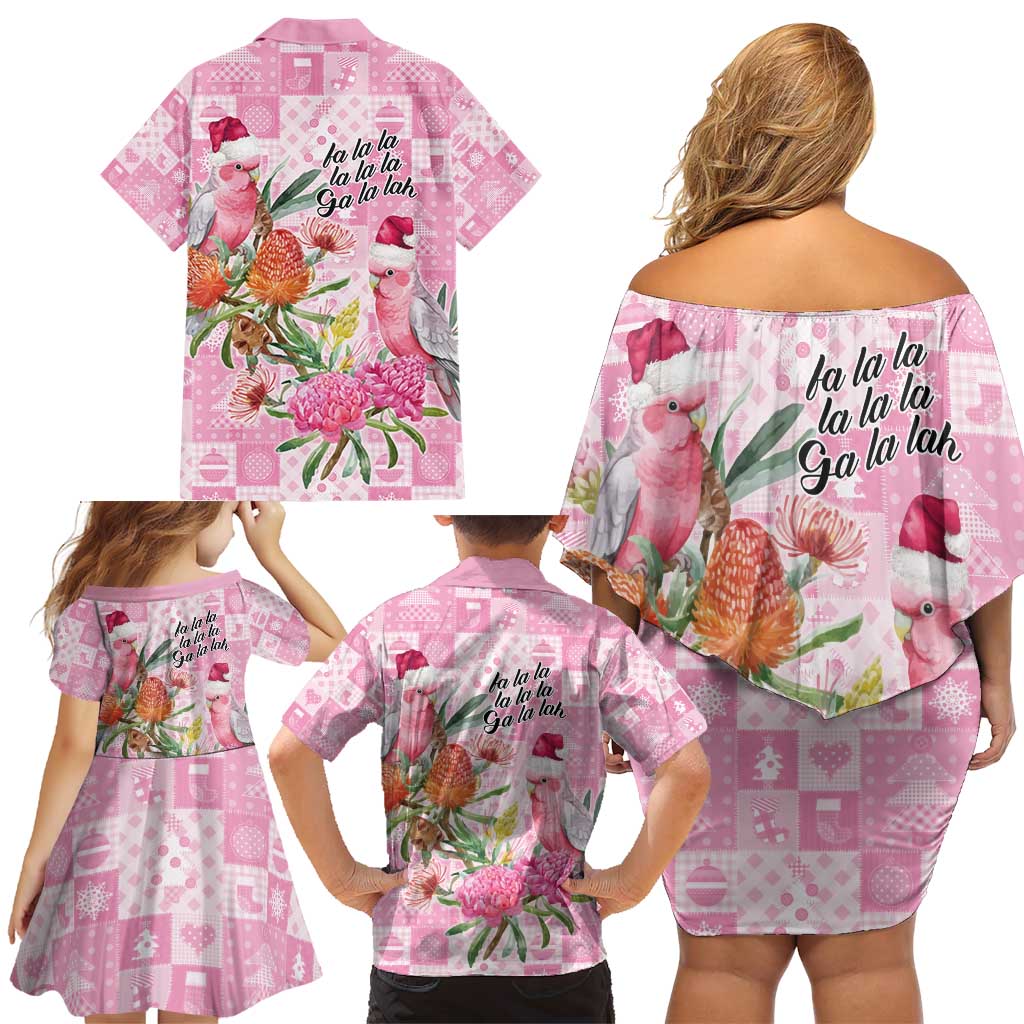 Sweet Pink Cockatoo’s Aussie Santa Family Matching Off Shoulder Short Dress and Hawaiian Shirt Australia Christmas Vibes - Aussie Hoodie