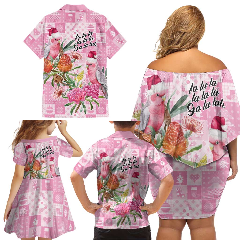 Sweet Pink Cockatoo’s Aussie Santa Family Matching Off Shoulder Short Dress and Hawaiian Shirt Australia Christmas Vibes - Aussie Hoodie