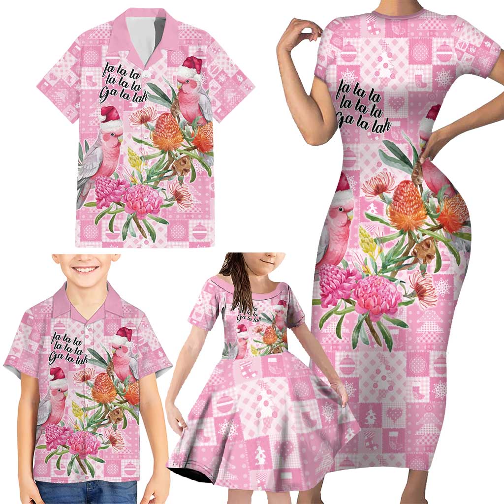 Sweet Pink Cockatoo’s Aussie Santa Family Matching Short Sleeve Bodycon Dress and Hawaiian Shirt Australia Christmas Vibes - Aussie Hoodie