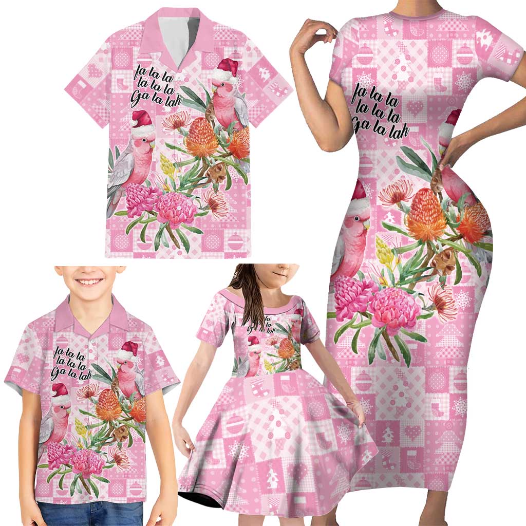 Sweet Pink Cockatoo’s Aussie Santa Family Matching Short Sleeve Bodycon Dress and Hawaiian Shirt Australia Christmas Vibes - Aussie Hoodie