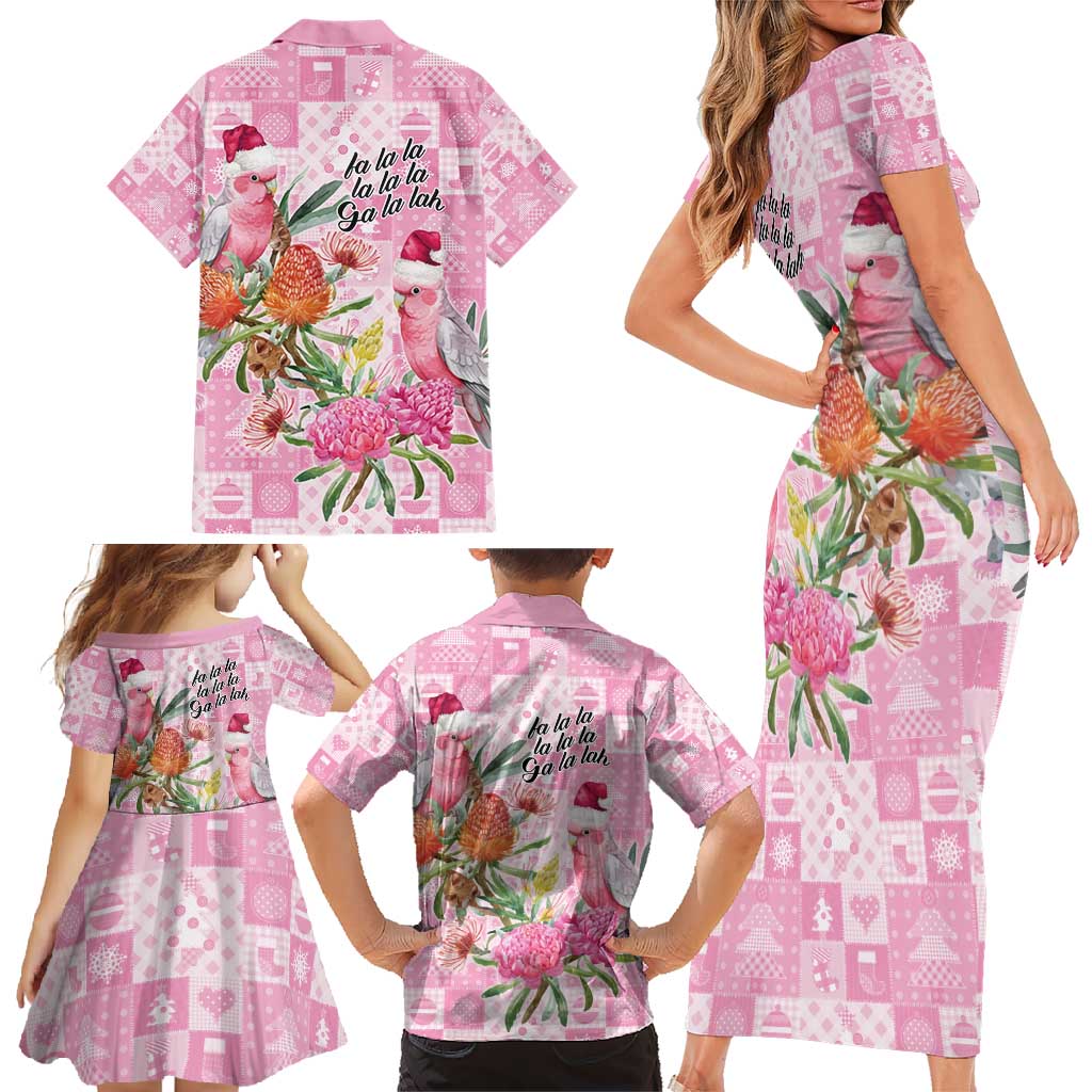 Sweet Pink Cockatoo’s Aussie Santa Family Matching Short Sleeve Bodycon Dress and Hawaiian Shirt Australia Christmas Vibes - Aussie Hoodie