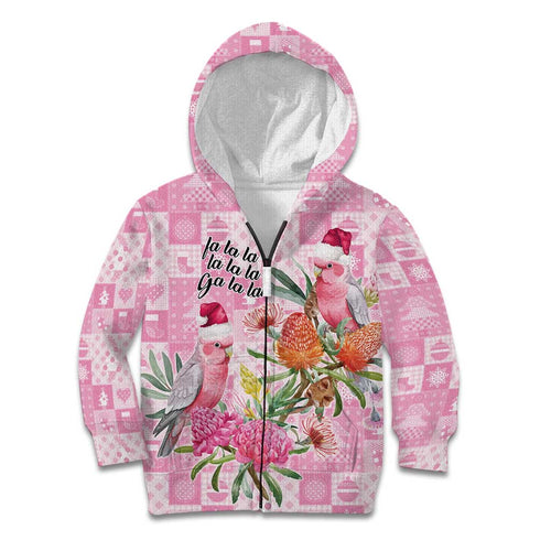 Sweet Pink Cockatoo’s Aussie Santa Kid Hoodie Australia Christmas Vibes - Aussie Hoodie