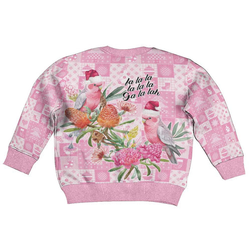 Sweet Pink Cockatoo’s Aussie Santa Kid Ugly Christmas Sweater Australia Christmas Vibes - Aussie Hoodie