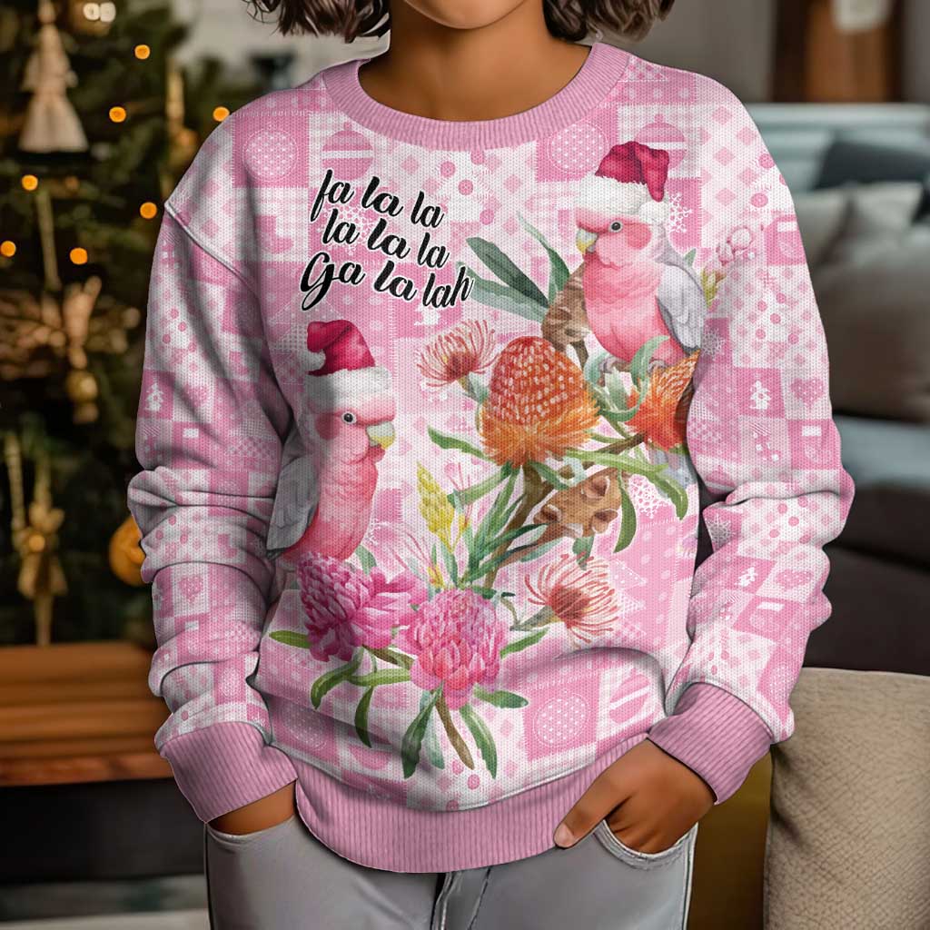 Sweet Pink Cockatoo’s Aussie Santa Kid Ugly Christmas Sweater Australia Christmas Vibes - Aussie Hoodie
