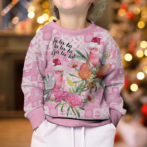 Sweet Pink Cockatoo’s Aussie Santa Kid Ugly Christmas Sweater Australia Christmas Vibes - Aussie Hoodie