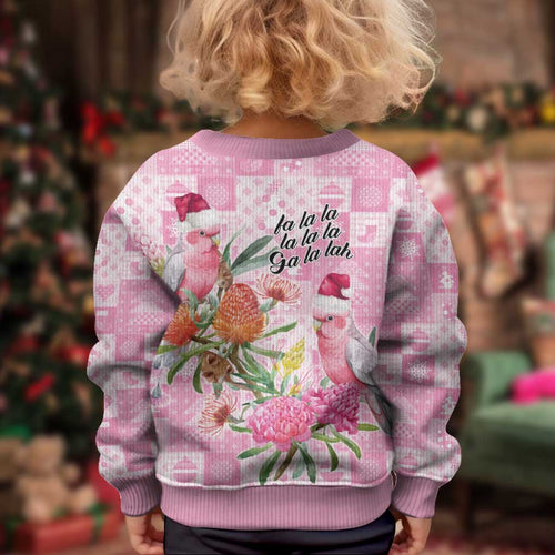 Sweet Pink Cockatoo’s Aussie Santa Kid Ugly Christmas Sweater Australia Christmas Vibes - Aussie Hoodie