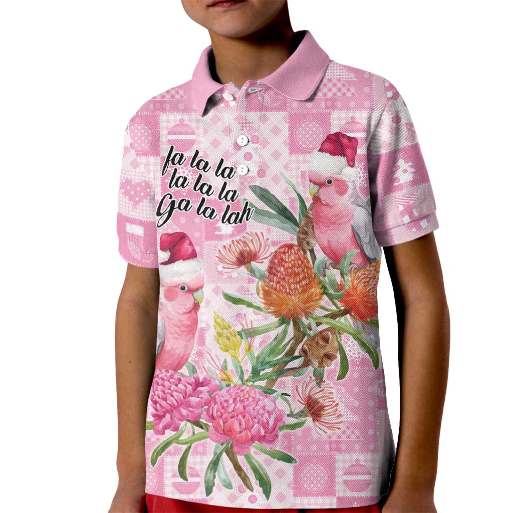 Sweet Pink Cockatoo’s Aussie Santa Kid Polo Shirt Australia Christmas Vibes - Aussie Hoodie