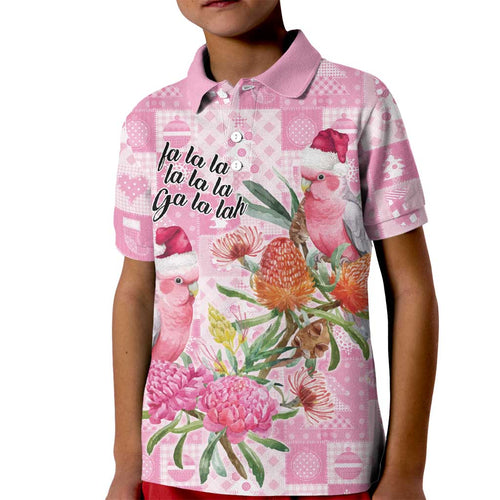 Sweet Pink Cockatoo’s Aussie Santa Kid Polo Shirt Australia Christmas Vibes - Aussie Hoodie
