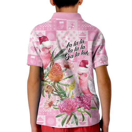 Sweet Pink Cockatoo’s Aussie Santa Kid Polo Shirt Australia Christmas Vibes - Aussie Hoodie