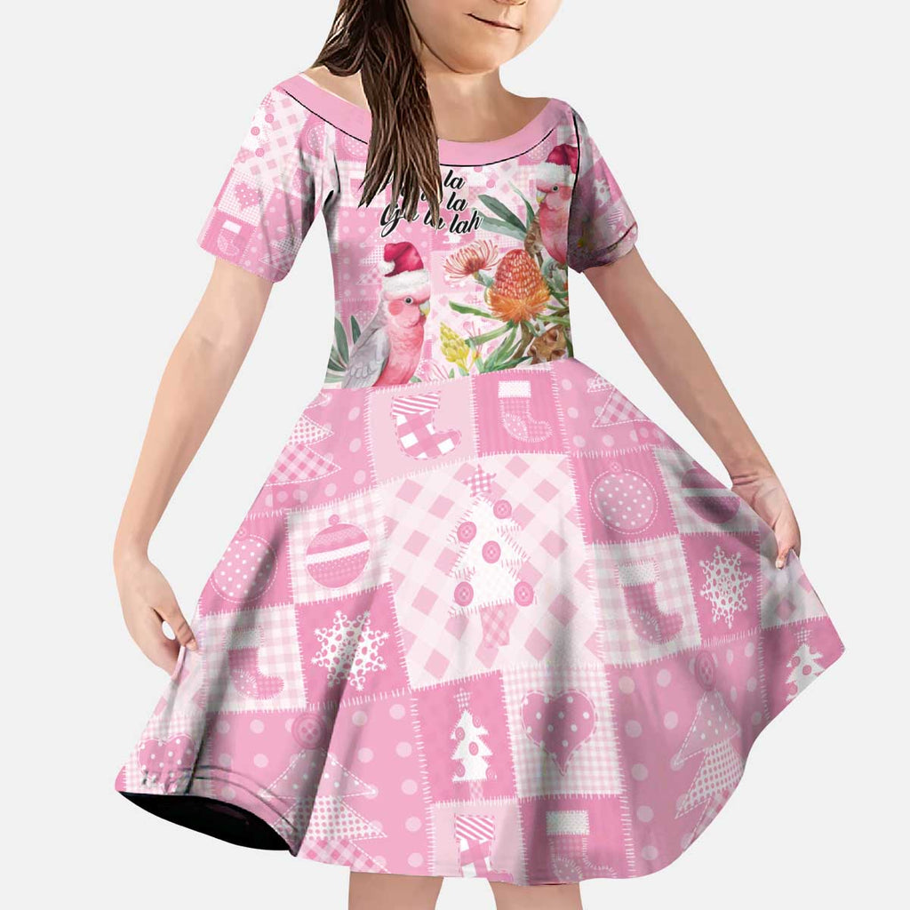 Sweet Pink Cockatoo’s Aussie Santa Kid Short Sleeve Dress Australia Christmas Vibes - Aussie Hoodie