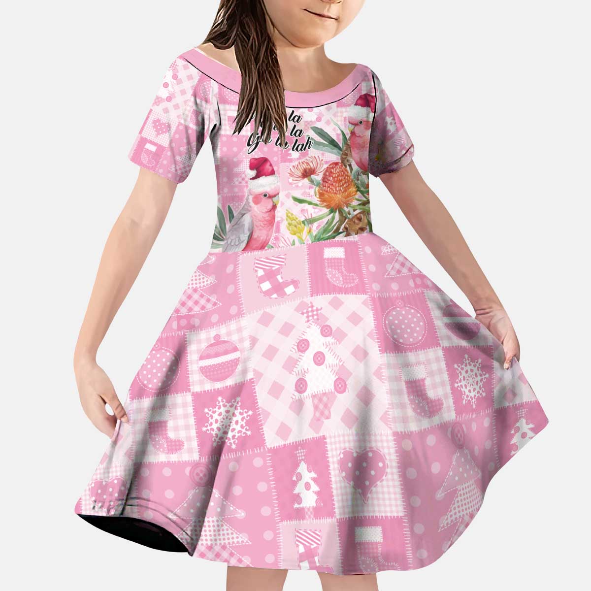 Sweet Pink Cockatoo’s Aussie Santa Kid Short Sleeve Dress Australia Christmas Vibes - Aussie Hoodie