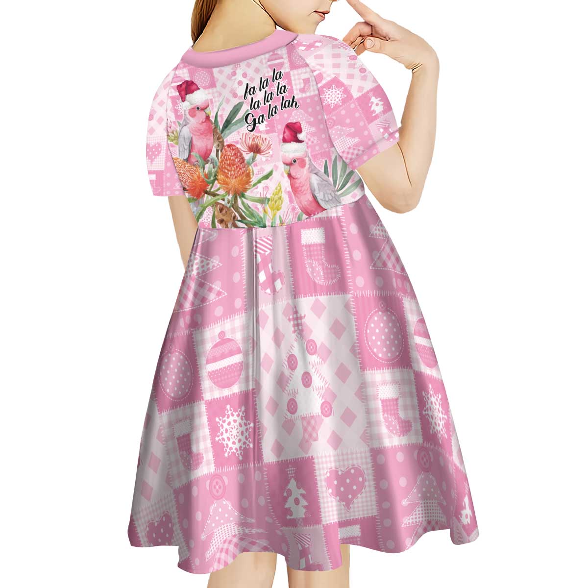 Sweet Pink Cockatoo’s Aussie Santa Kid Short Sleeve Dress Australia Christmas Vibes - Aussie Hoodie