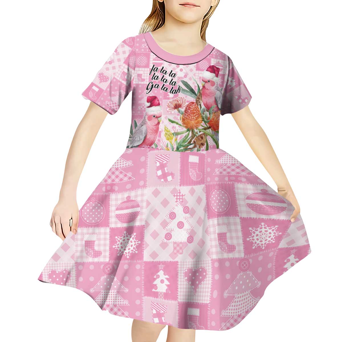 Sweet Pink Cockatoo’s Aussie Santa Kid Short Sleeve Dress Australia Christmas Vibes - Aussie Hoodie