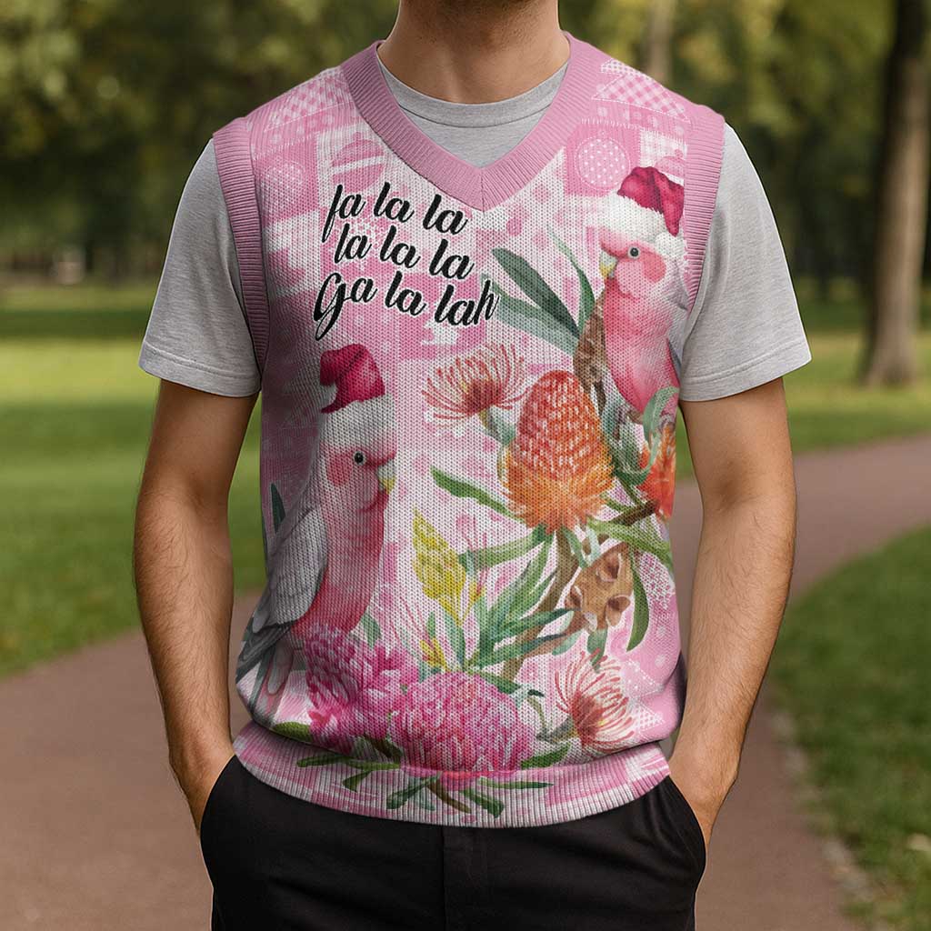 Sweet Pink Cockatoo’s Aussie Santa Christmas Knitted V-Neck Vest Australia Christmas Vibes - Aussie Hoodie