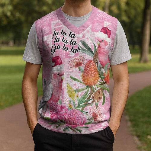 Sweet Pink Cockatoo’s Aussie Santa Christmas Knitted V-Neck Vest Australia Christmas Vibes - Aussie Hoodie