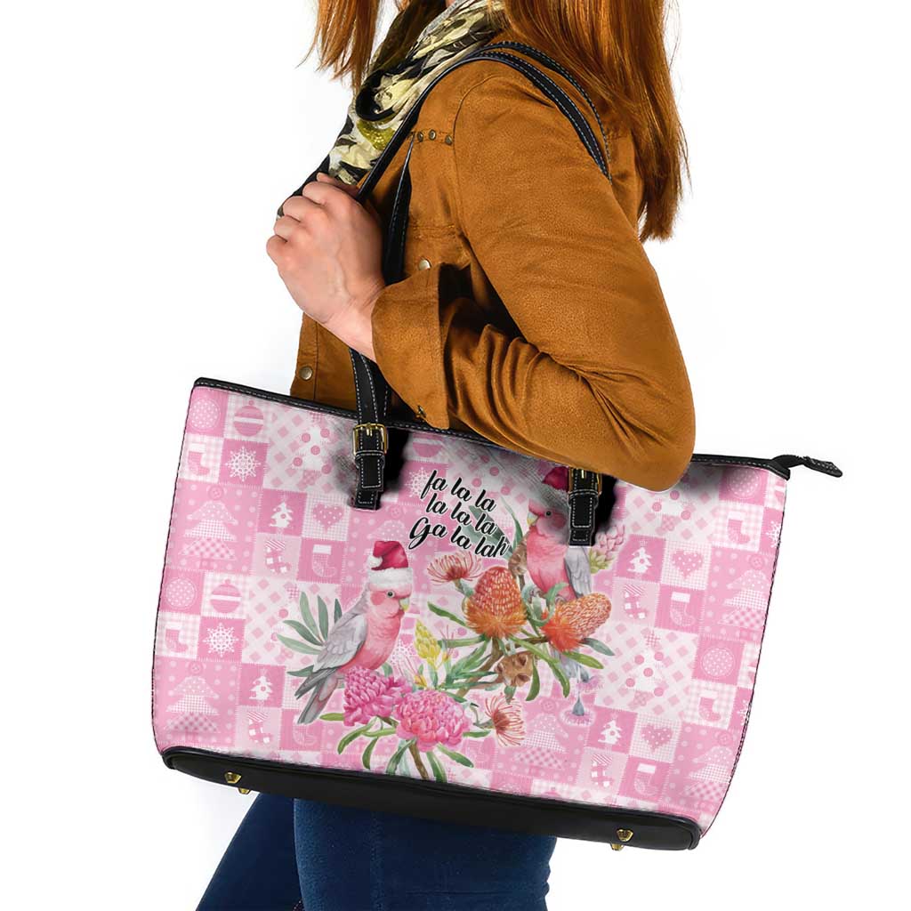 Sweet Pink Cockatoo’s Aussie Santa Leather Tote Bag Australia Christmas Vibes - Aussie Hoodie