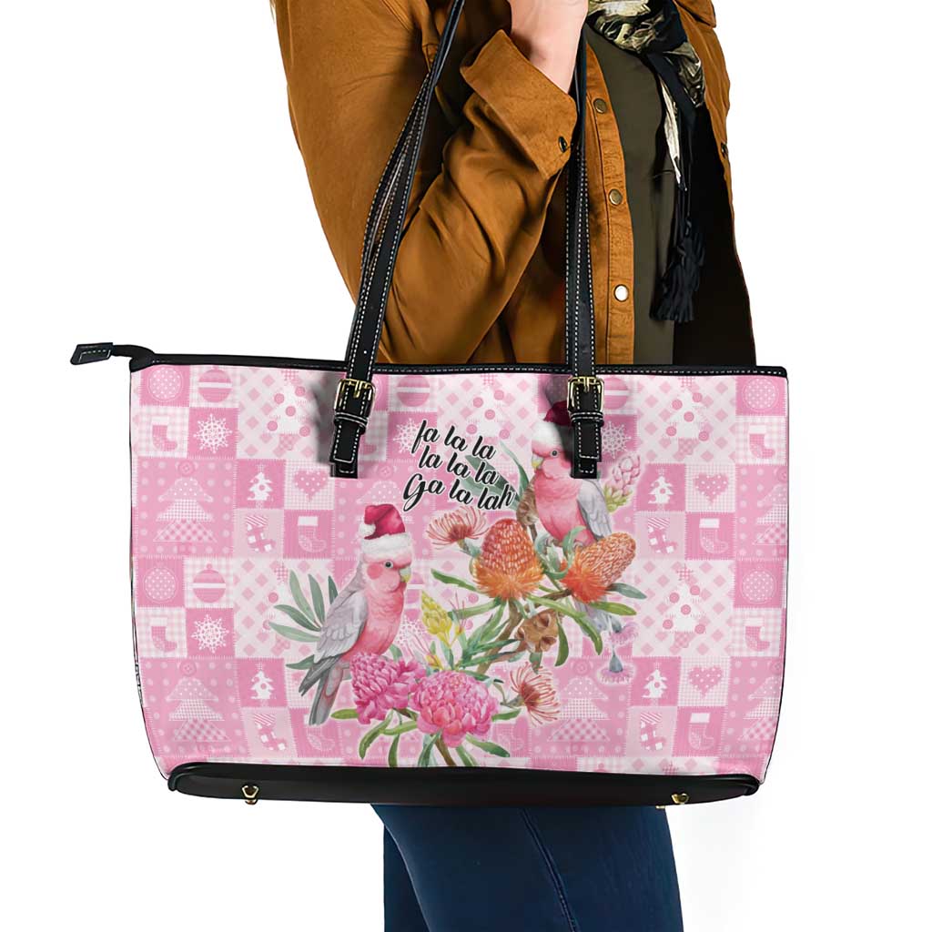 Sweet Pink Cockatoo’s Aussie Santa Leather Tote Bag Australia Christmas Vibes - Aussie Hoodie