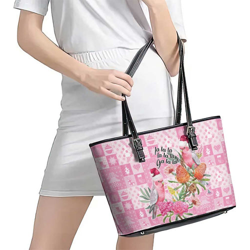 Sweet Pink Cockatoo’s Aussie Santa Leather Tote Bag Australia Christmas Vibes - Aussie Hoodie