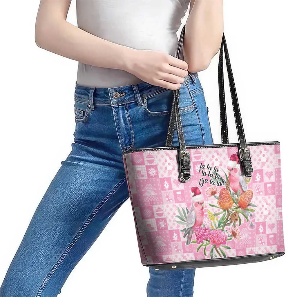 Sweet Pink Cockatoo’s Aussie Santa Leather Tote Bag Australia Christmas Vibes - Aussie Hoodie