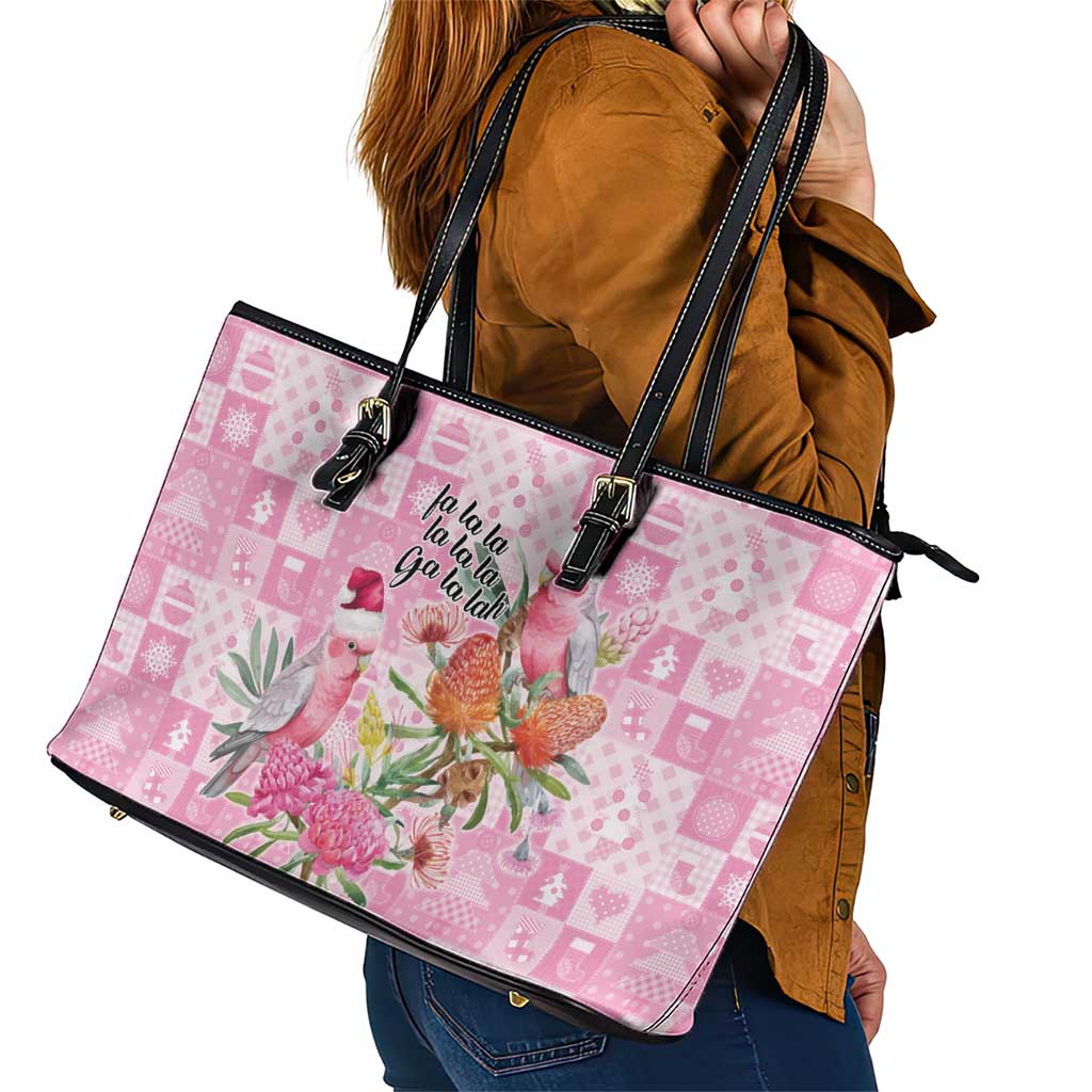 Sweet Pink Cockatoo’s Aussie Santa Leather Tote Bag Australia Christmas Vibes - Aussie Hoodie