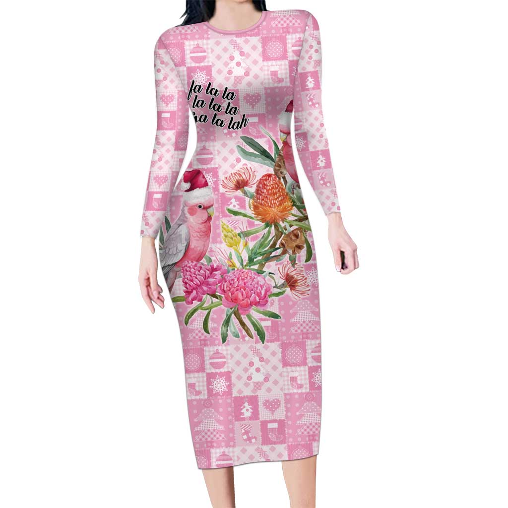 Sweet Pink Cockatoo’s Aussie Santa Long Sleeve Bodycon Dress Australia Christmas Vibes - Aussie Hoodie