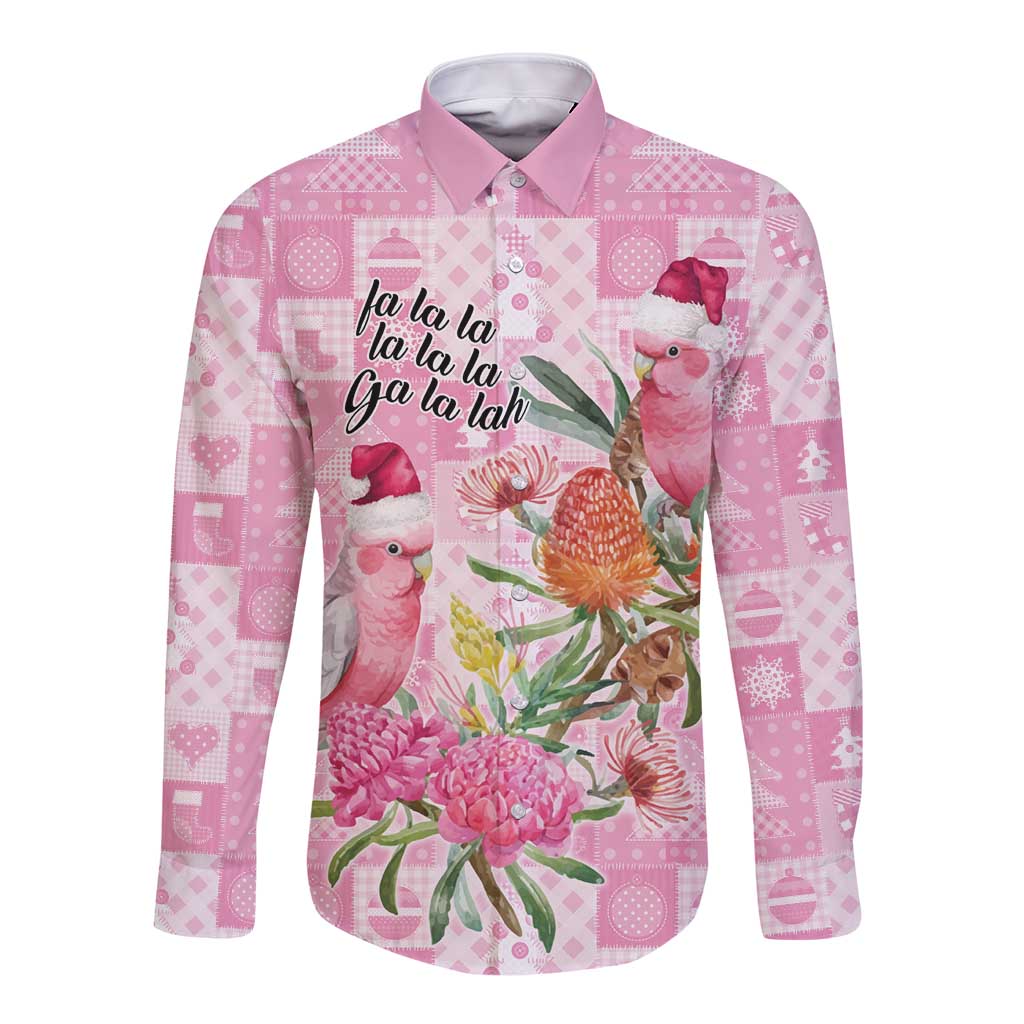 Sweet Pink Cockatoo’s Aussie Santa Long Sleeve Button Shirt Australia Christmas Vibes - Aussie Hoodie
