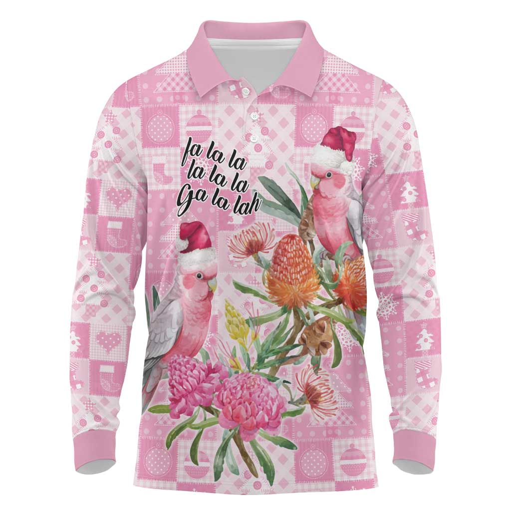 Sweet Pink Cockatoo’s Aussie Santa Long Sleeve Polo Shirt Australia Christmas Vibes - Aussie Hoodie