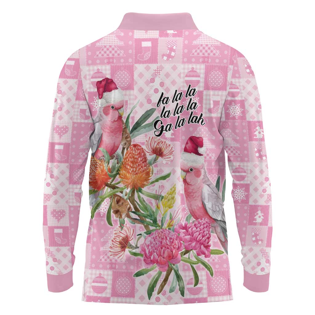 Sweet Pink Cockatoo’s Aussie Santa Long Sleeve Polo Shirt Australia Christmas Vibes - Aussie Hoodie