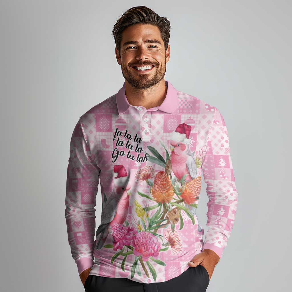 Sweet Pink Cockatoo’s Aussie Santa Long Sleeve Polo Shirt Australia Christmas Vibes - Aussie Hoodie