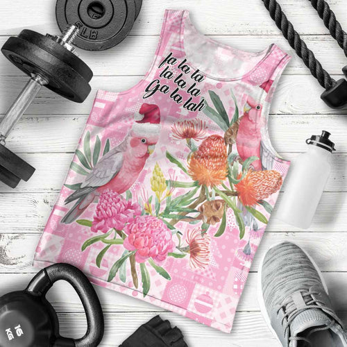 Sweet Pink Cockatoo’s Aussie Santa Men Tank Top Australia Christmas Vibes - Aussie Hoodie