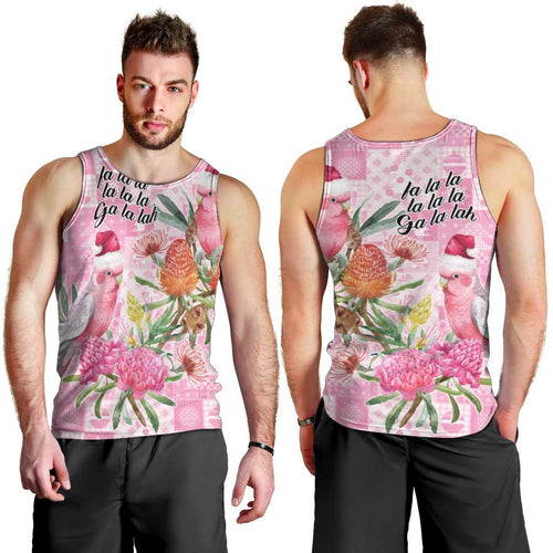 Sweet Pink Cockatoo’s Aussie Santa Men Tank Top Australia Christmas Vibes - Aussie Hoodie
