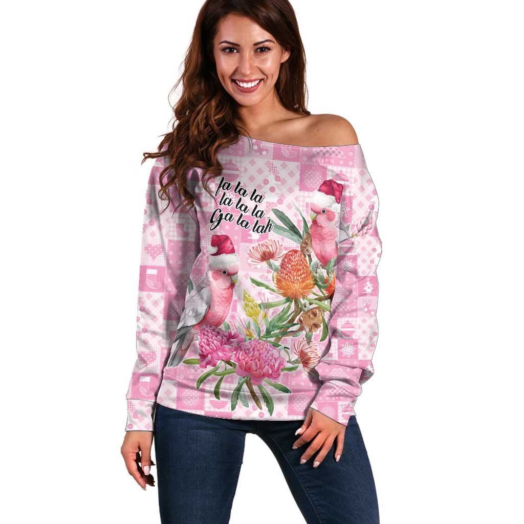 Sweet Pink Cockatoo’s Aussie Santa Off Shoulder Sweater Australia Christmas Vibes - Aussie Hoodie