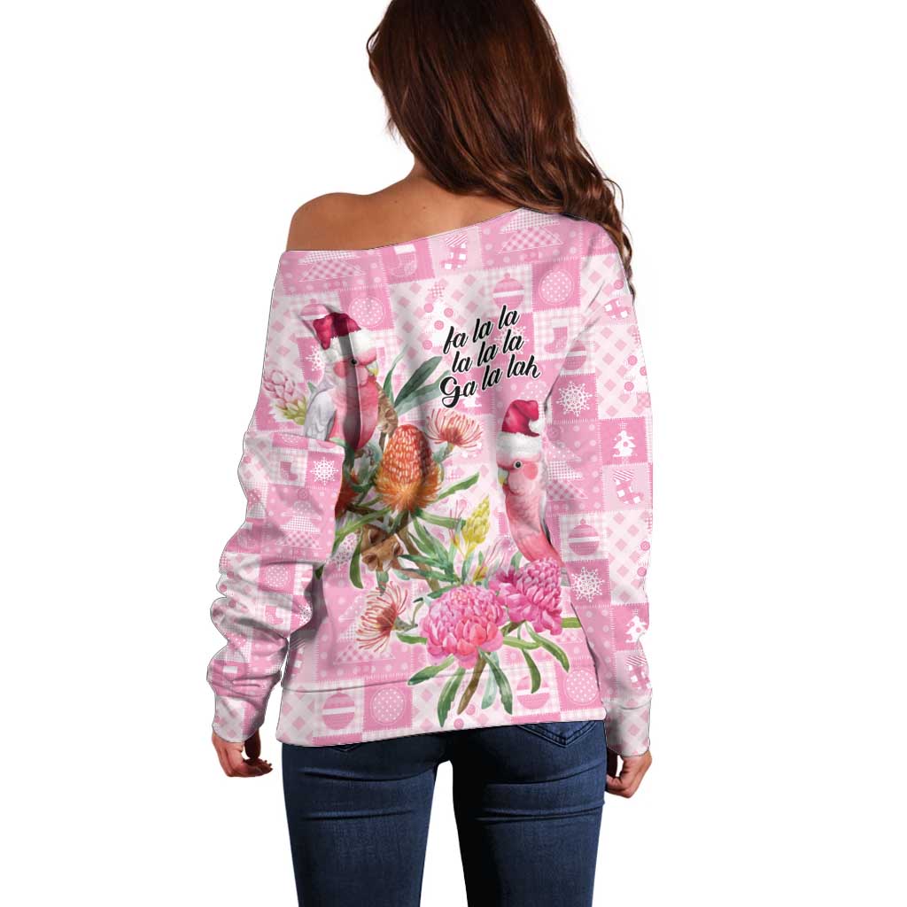 Sweet Pink Cockatoo’s Aussie Santa Off Shoulder Sweater Australia Christmas Vibes - Aussie Hoodie
