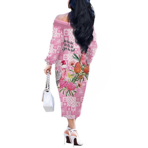 Sweet Pink Cockatoo’s Aussie Santa Off The Shoulder Long Sleeve Dress Australia Christmas Vibes - Aussie Hoodie