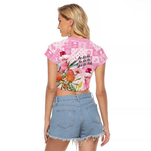 Sweet Pink Cockatoo’s Aussie Santa Raglan Cropped T Shirt Australia Christmas Vibes - Aussie Hoodie