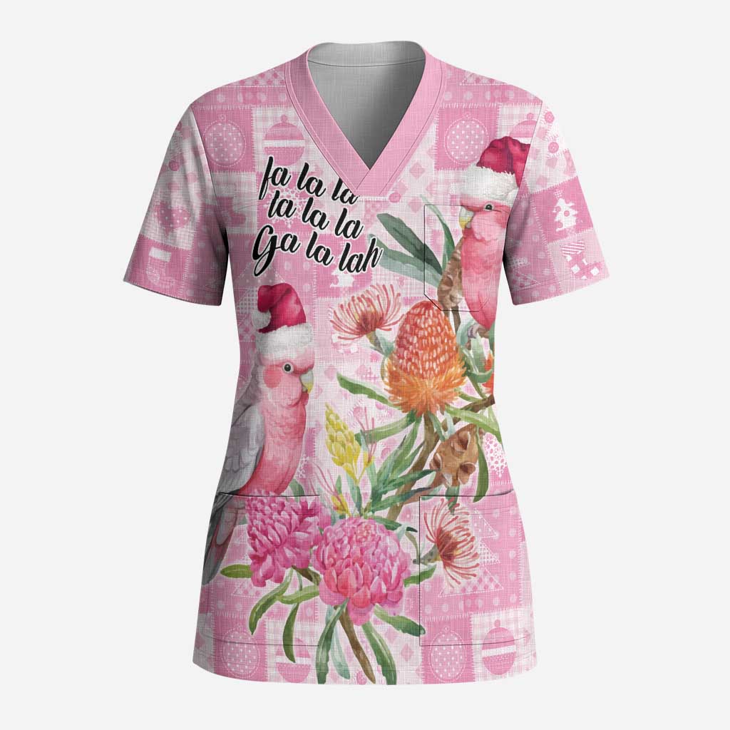 Sweet Pink Cockatoo’s Aussie Santa Scrub Top Australia Christmas Vibes - Aussie Hoodie